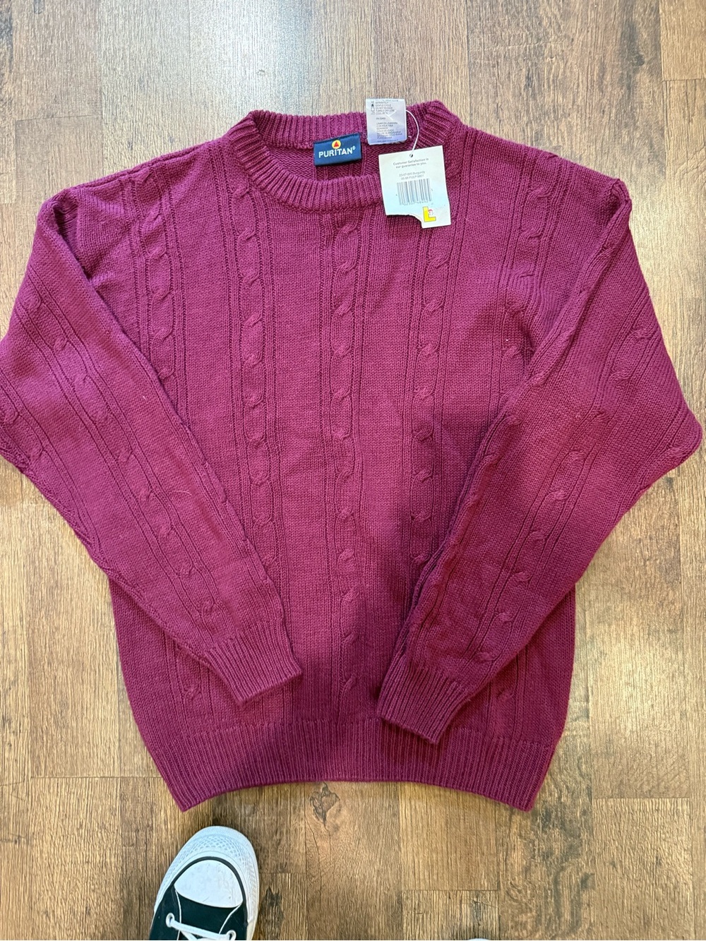 Vintage Deadstock Puritan Cable-Knit Crewneck Sweater - maroon large